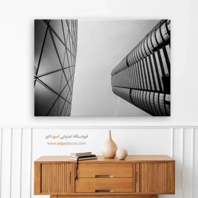 تابلو برج‌های مدرن سیاه و سفید - هندسه‌ی صعود – تابلو سیاه و سفید - اسپو دکور