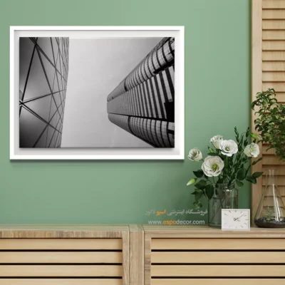 تابلو برج‌های مدرن سیاه و سفید - هندسه‌ی صعود – تابلو سیاه و سفید - اسپو دکور