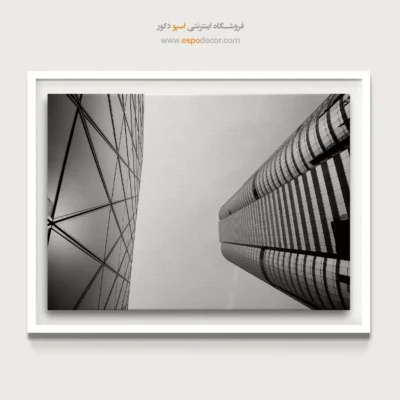 تابلو برج‌های مدرن سیاه و سفید - هندسه‌ی صعود – تابلو سیاه و سفید - اسپو دکور