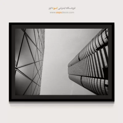 تابلو برج‌های مدرن سیاه و سفید - هندسه‌ی صعود – تابلو سیاه و سفید - اسپو دکور