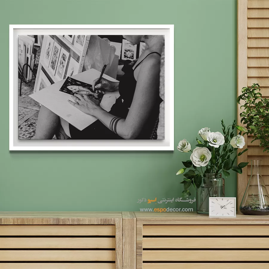 تابلو بوم مینیمال لوکس - تمرکز هنرمند – تابلو سیاه و سفید - اسپو دکور