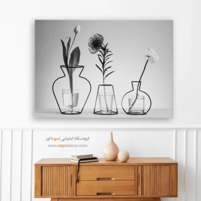 خرید اینترنتی تابلو هدیه - خطوط و گلها – تابلو سیاه و سفید - اسپو دکور