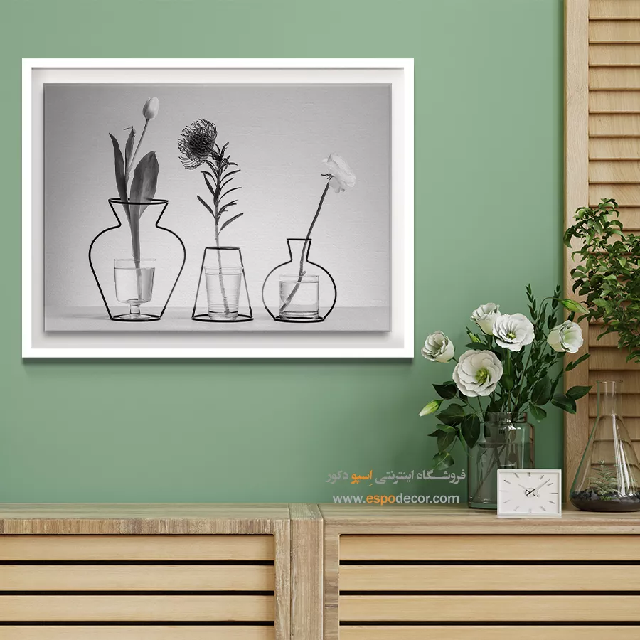 خرید اینترنتی تابلو هدیه - خطوط و گلها – تابلو سیاه و سفید - اسپو دکور