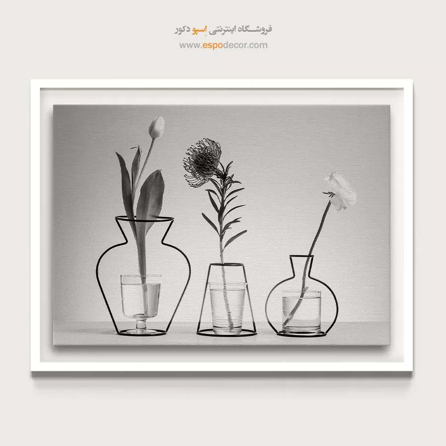 خرید اینترنتی تابلو هدیه - خطوط و گلها – تابلو سیاه و سفید - اسپو دکور