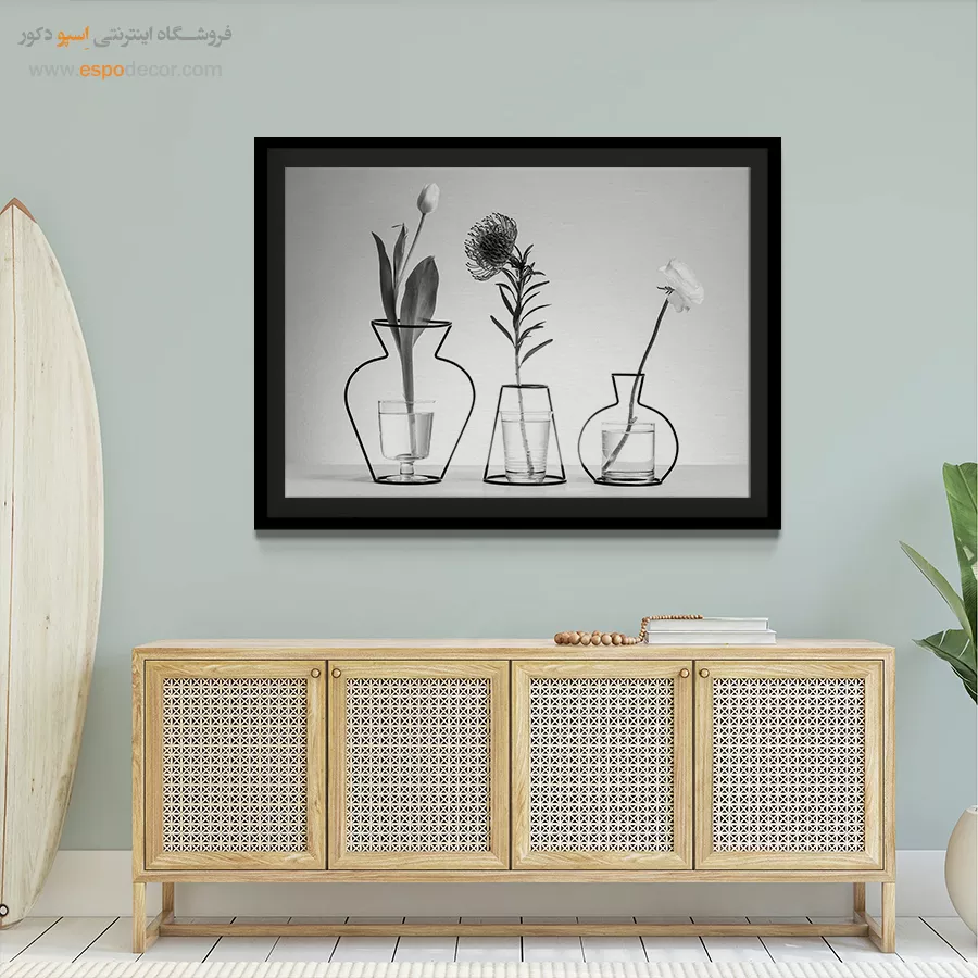 خرید اینترنتی تابلو هدیه - خطوط و گلها – تابلو سیاه و سفید - اسپو دکور