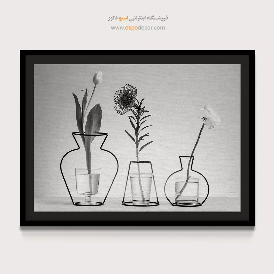 خرید اینترنتی تابلو هدیه - خطوط و گلها – تابلو سیاه و سفید - اسپو دکور