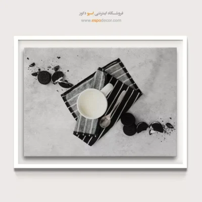 هنر دیواری آشپزخانه - شیر و شکلات – تابلو سیاه و سفید - اسپو دکور