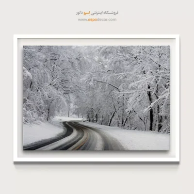 تابلوعکس مینیمال زمستان - مسیر برفی – تابلو سیاه و سفید - اسپو دکور