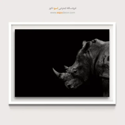 تابلو کرگدن سیاه و سفید - قدرت شاخ – تابلو سیاه و سفید - اسپو دکور