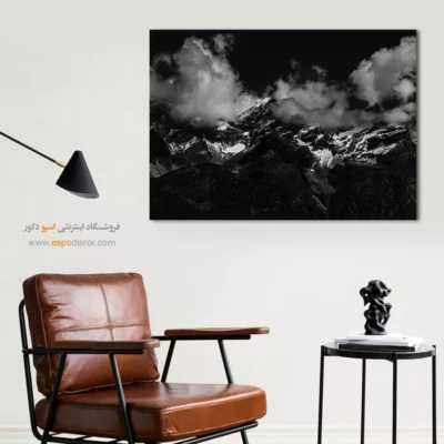 تابلو کوه برفی سیاه و سفید - تاج ابر – تابلو سیاه و سفید - اسپو دکور