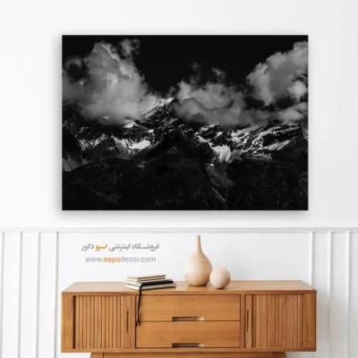 تابلو کوه برفی سیاه و سفید - تاج ابر – تابلو سیاه و سفید - اسپو دکور