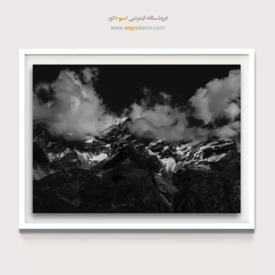 تابلو کوه برفی سیاه و سفید - تاج ابر – تابلو سیاه و سفید - اسپو دکور
