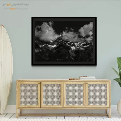 تابلو کوه برفی سیاه و سفید - تاج ابر – تابلو سیاه و سفید - اسپو دکور