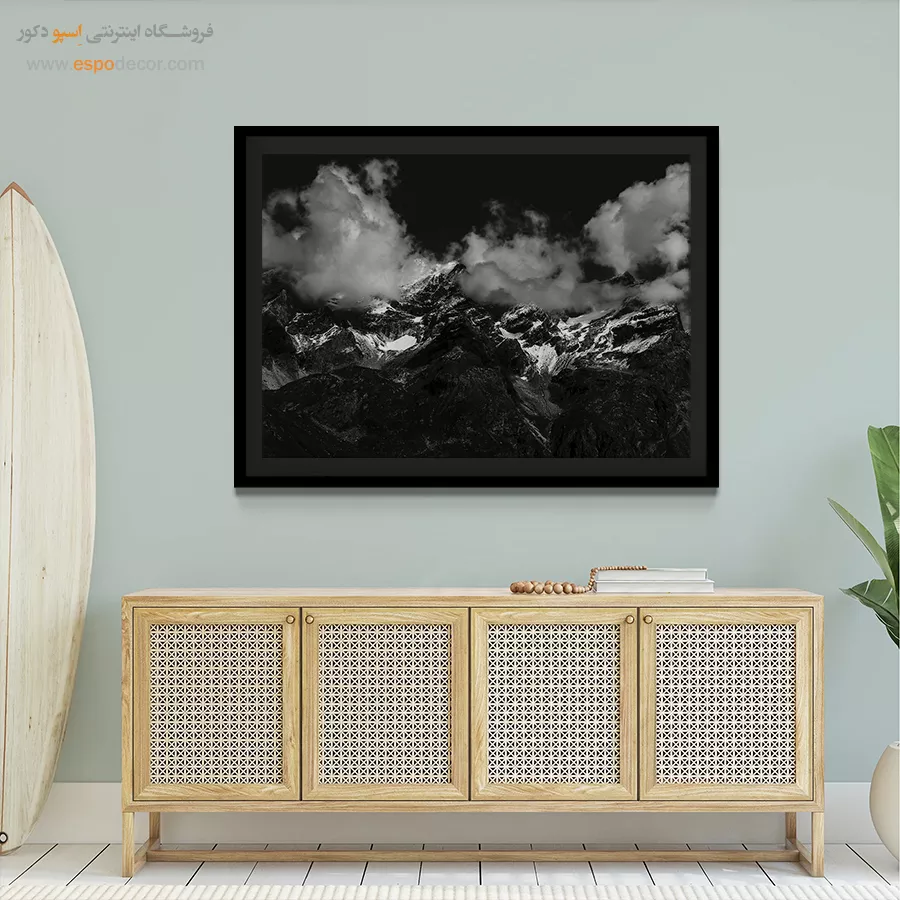تابلو کوه برفی سیاه و سفید - تاج ابر – تابلو سیاه و سفید - اسپو دکور