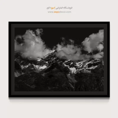 تابلو کوه برفی سیاه و سفید - تاج ابر – تابلو سیاه و سفید - اسپو دکور
