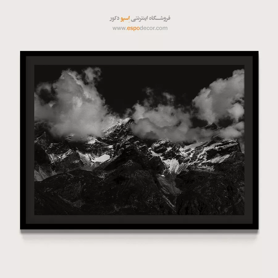تابلو کوه برفی سیاه و سفید - تاج ابر – تابلو سیاه و سفید - اسپو دکور