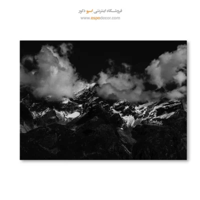تابلو کوه برفی سیاه و سفید - تاج ابر – تابلو سیاه و سفید - اسپو دکور