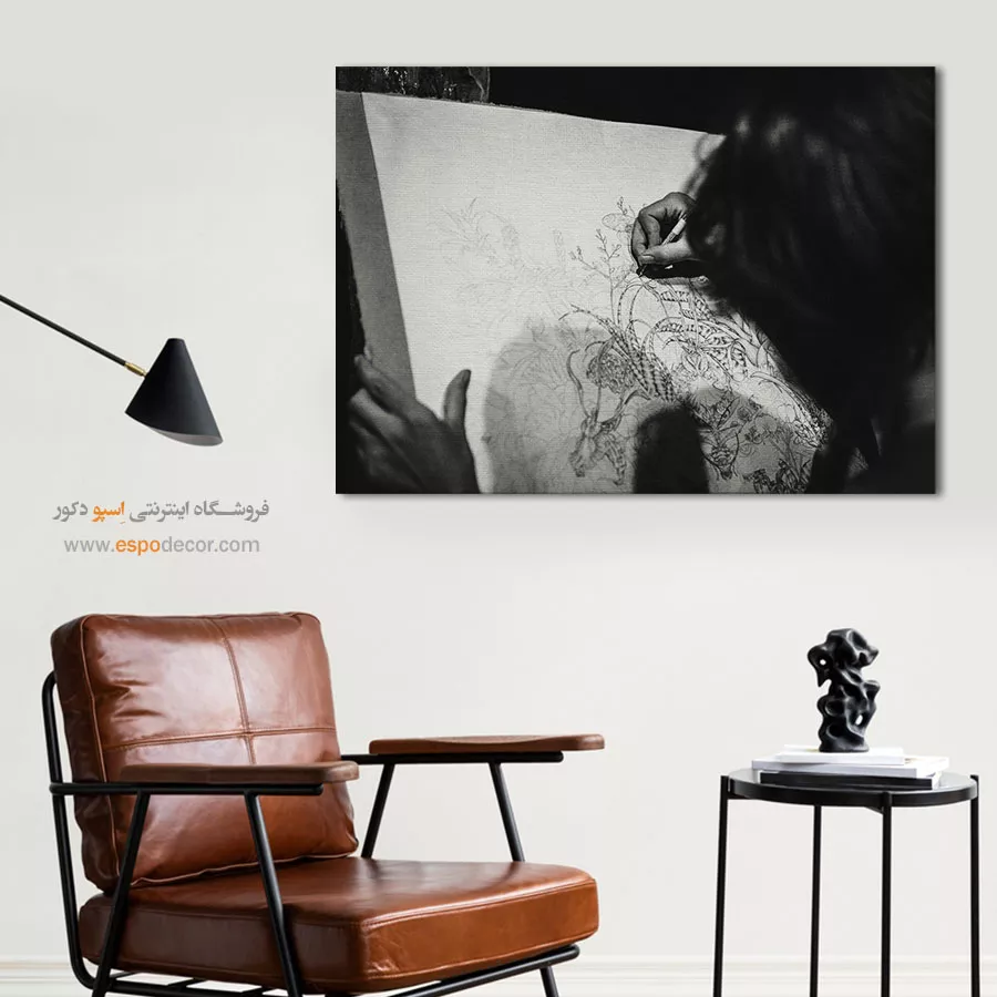تابلو برای دکور استودیو هنری - تمرکز هنرمند – تابلو سیاه و سفید - اسپو دکور