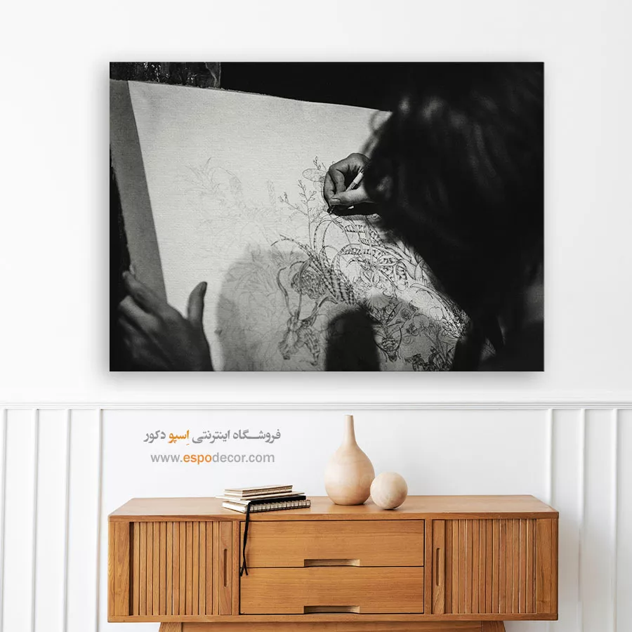 تابلو برای دکور استودیو هنری - تمرکز هنرمند – تابلو سیاه و سفید - اسپو دکور