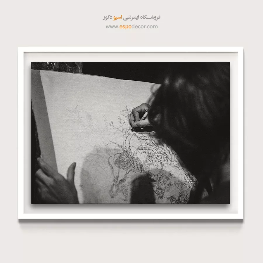 تابلو برای دکور استودیو هنری - تمرکز هنرمند – تابلو سیاه و سفید - اسپو دکور