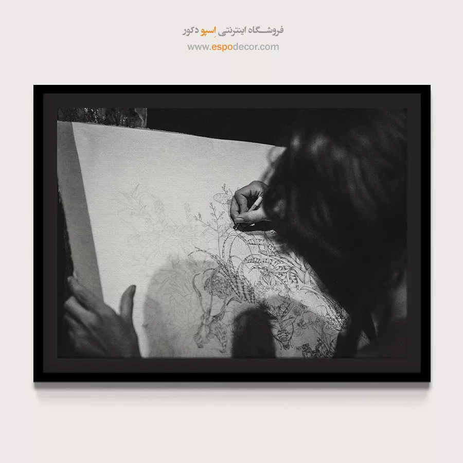 تابلو برای دکور استودیو هنری - تمرکز هنرمند – تابلو سیاه و سفید - اسپو دکور