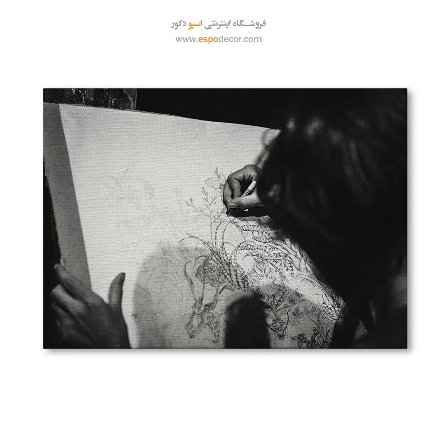 تابلو برای دکور استودیو هنری - تمرکز هنرمند – تابلو سیاه و سفید - اسپو دکور