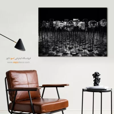 تابلو هنر مفهومی سیاه و سفید - ارتش نقاب‌ها – تابلو سیاه و سفید - اسپو دکور