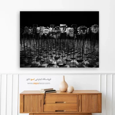تابلو هنر مفهومی سیاه و سفید - ارتش نقاب‌ها – تابلو سیاه و سفید - اسپو دکور