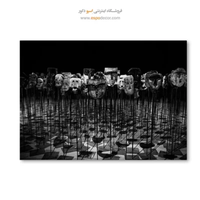 تابلو هنر مفهومی سیاه و سفید - ارتش نقاب‌ها – تابلو سیاه و سفید - اسپو دکور
