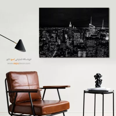 تابلو منظره شهری سیاه و سفید - شهر شب – تابلو سیاه و سفید - اسپو دکور