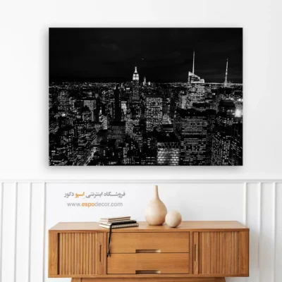تابلو منظره شهری سیاه و سفید - شهر شب – تابلو سیاه و سفید - اسپو دکور