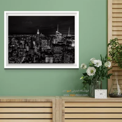 تابلو منظره شهری سیاه و سفید - شهر شب – تابلو سیاه و سفید - اسپو دکور