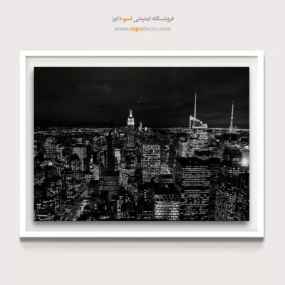 تابلو منظره شهری سیاه و سفید - شهر شب – تابلو سیاه و سفید - اسپو دکور
