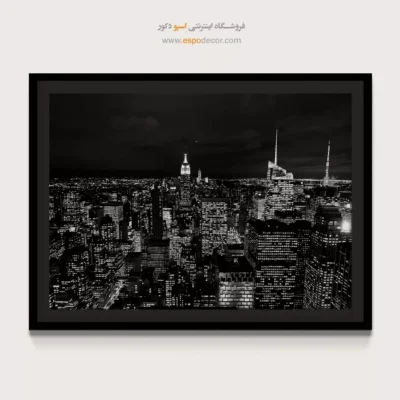 تابلو منظره شهری سیاه و سفید - شهر شب – تابلو سیاه و سفید - اسپو دکور