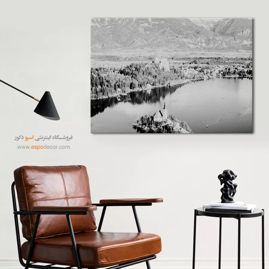 تابلو بوم طبیعت مینیمال شیک - جزیرهی آرامش – تابلو سیاه و سفید - اسپو دکور