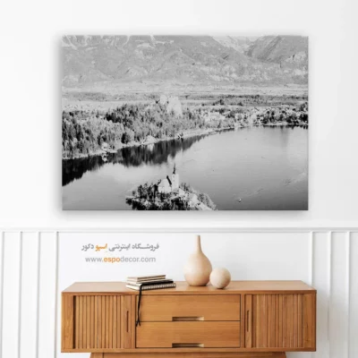 تابلو بوم طبیعت مینیمال شیک - جزیرهی آرامش – تابلو سیاه و سفید - اسپو دکور