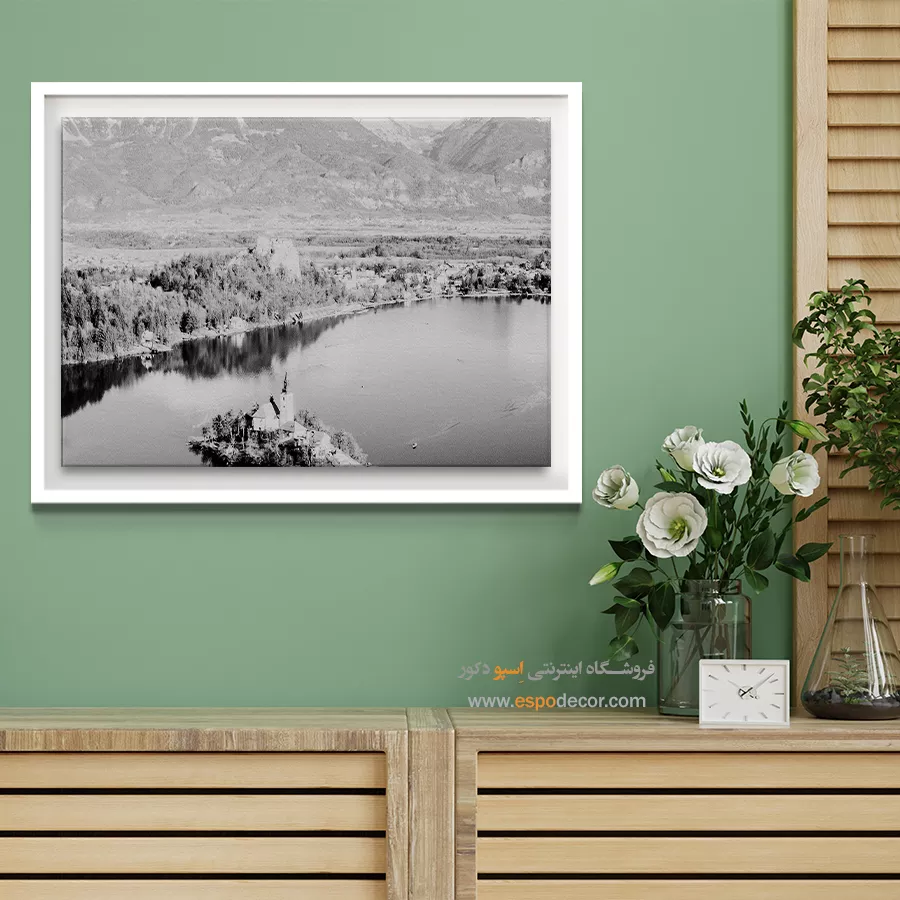 تابلو بوم طبیعت مینیمال شیک - جزیرهی آرامش – تابلو سیاه و سفید - اسپو دکور