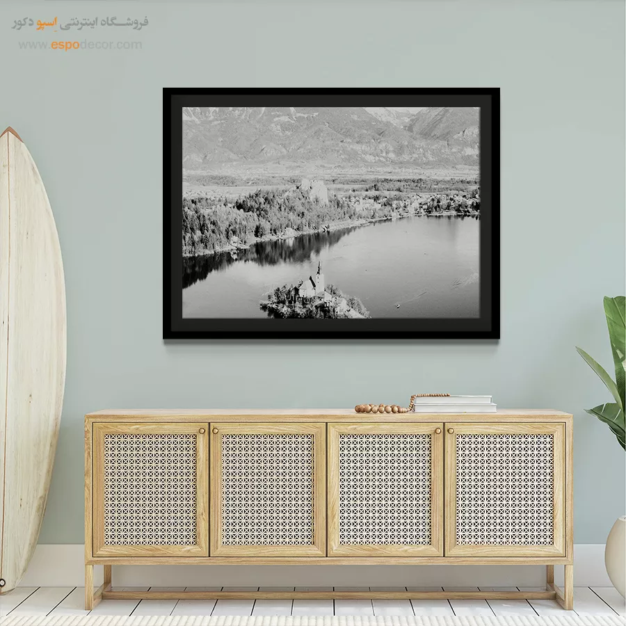 تابلو بوم طبیعت مینیمال شیک - جزیرهی آرامش – تابلو سیاه و سفید - اسپو دکور