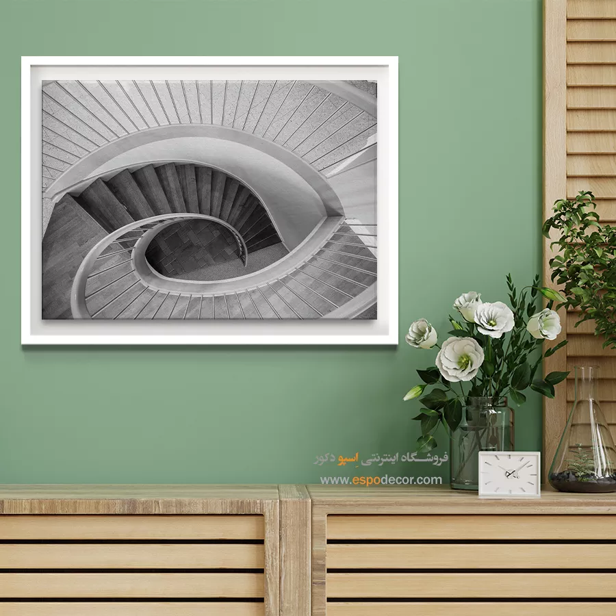 تابلو دیواری سیاه و سفید لوکس برای اتاق خواب - حلزون سفید – تابلو سیاه و سفید - اسپو دکور