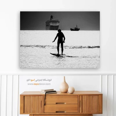تابلو ورزشی سیاه و سفید - موج‌سوار – تابلو سیاه و سفید - اسپو دکور