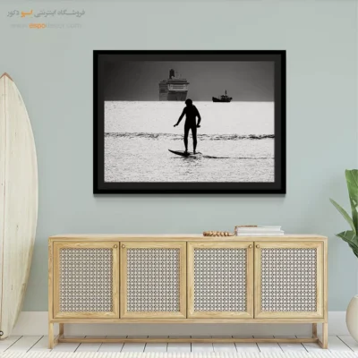 تابلو ورزشی سیاه و سفید - موج‌سوار – تابلو سیاه و سفید - اسپو دکور
