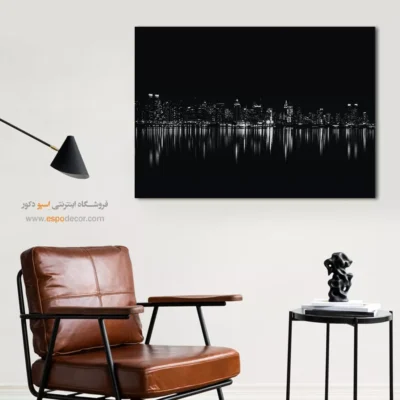 تابلو مدرن سیاه و سفید برای هدیه - شهر در آینه – تابلو سیاه و سفید - اسپو دکور