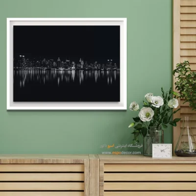 تابلو مدرن سیاه و سفید برای هدیه - شهر در آینه – تابلو سیاه و سفید - اسپو دکور