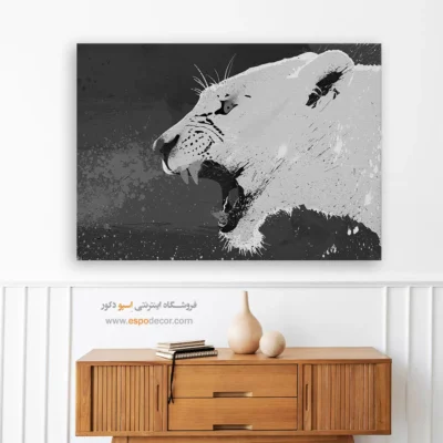 تابلو نقاشی شیر سیاه و سفید - غرش – تابلو سیاه و سفید - اسپو دکور