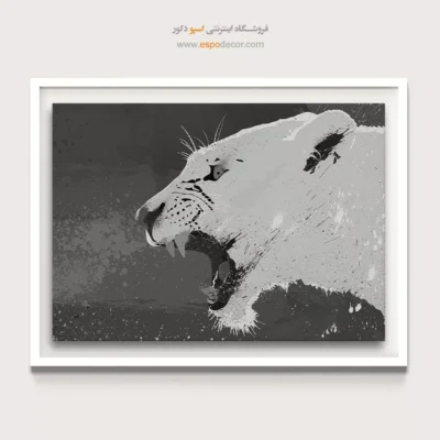تابلو نقاشی شیر سیاه و سفید - غرش – تابلو سیاه و سفید - اسپو دکور