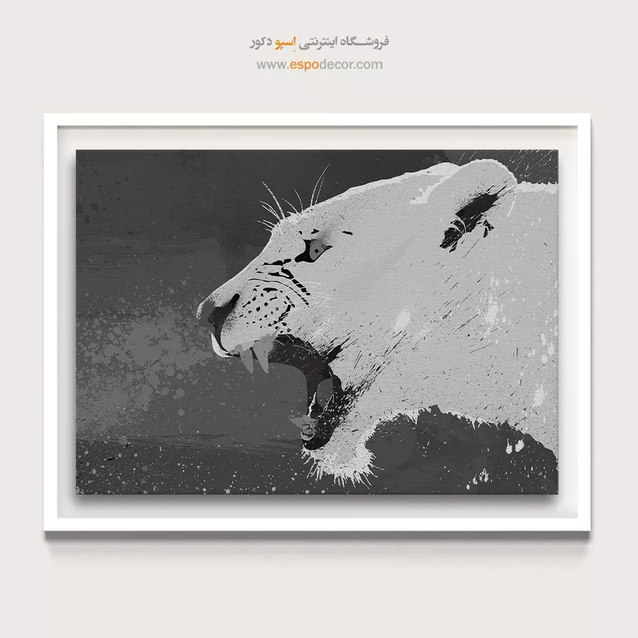 تابلو نقاشی شیر سیاه و سفید - غرش – تابلو سیاه و سفید - اسپو دکور