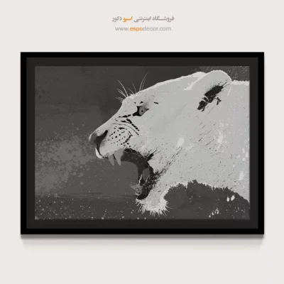 تابلو نقاشی شیر سیاه و سفید - غرش – تابلو سیاه و سفید - اسپو دکور