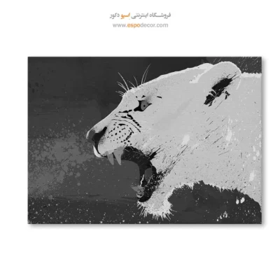 تابلو نقاشی شیر سیاه و سفید - غرش – تابلو سیاه و سفید - اسپو دکور