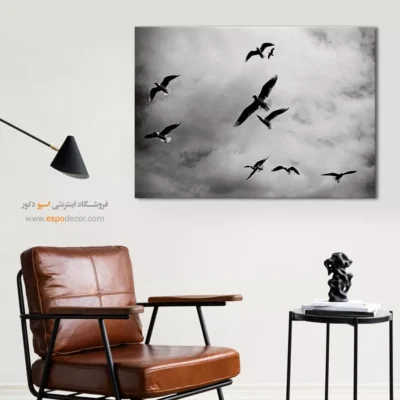 تابلو پرندگان سیاه و سفید - رقص میان ابرها – تابلو سیاه و سفید - اسپو دکور