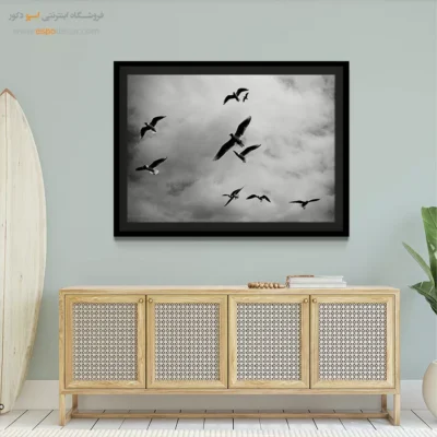 تابلو پرندگان سیاه و سفید - رقص میان ابرها – تابلو سیاه و سفید - اسپو دکور